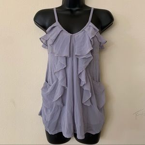 Express Ruffle Silver Trim Flowy V Neck Tank Top